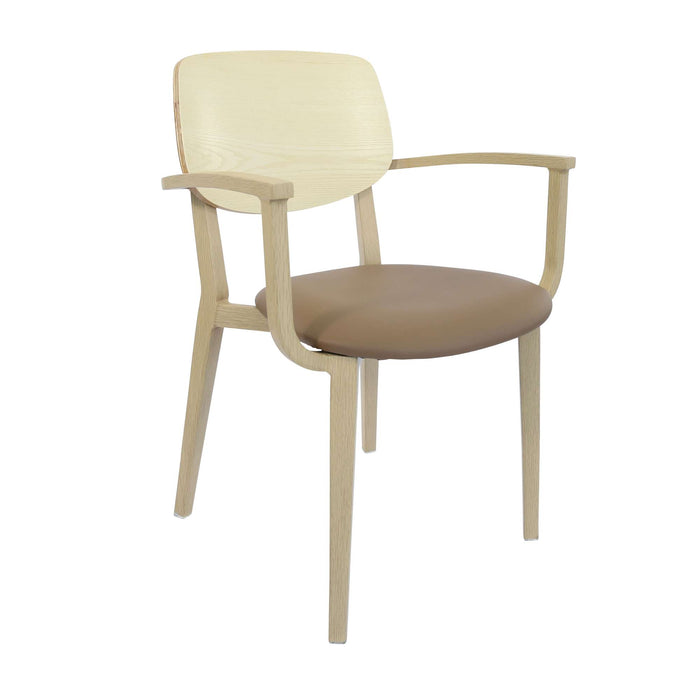 Durafurn Atlanta Armchair - large Ply Backrest - Oak Frame/Taupe Vinyl Seat & Ply Backrest