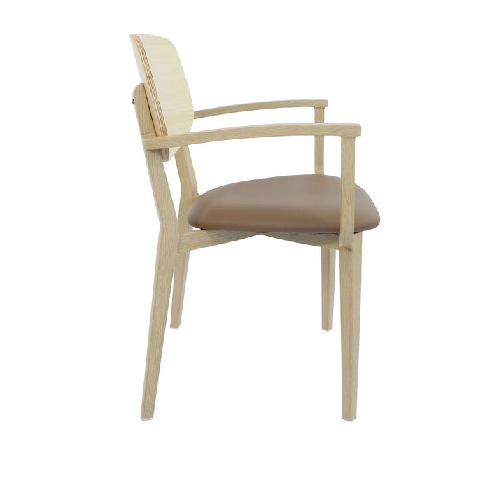 Durafurn Atlanta Armchair - large Ply Backrest - Oak Frame/Taupe Vinyl Seat & Ply Backrest