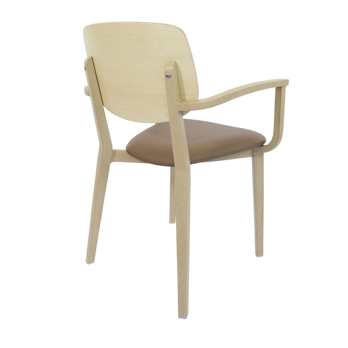 Durafurn Atlanta Armchair - large Ply Backrest - Oak Frame/Taupe Vinyl Seat & Ply Backrest