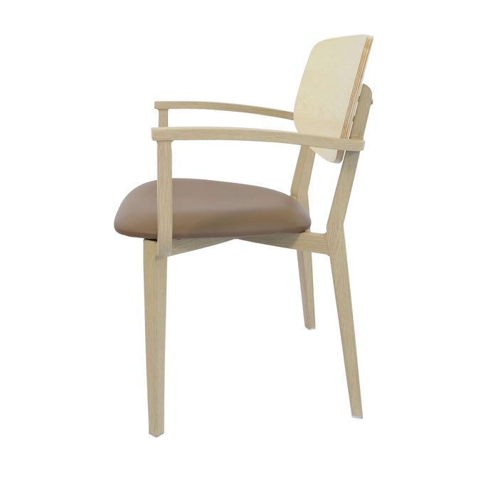 Durafurn Atlanta Armchair - large Ply Backrest - Oak Frame/Taupe Vinyl Seat & Ply Backrest