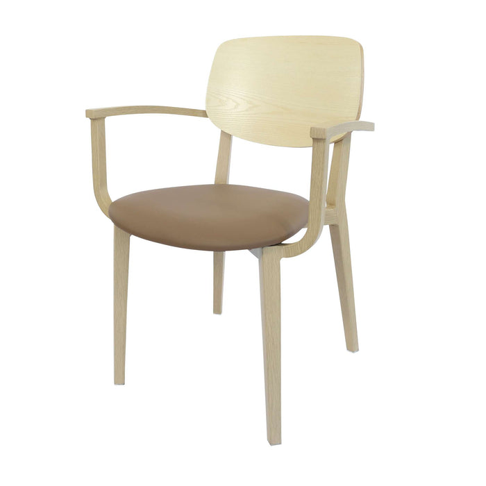 Durafurn Atlanta Armchair - large Ply Backrest - Oak Frame/Taupe Vinyl Seat & Ply Backrest