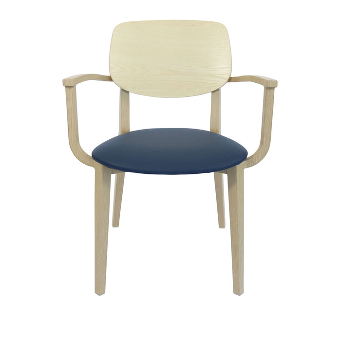 Durafurn Atlanta Armchair - large Ply Backrest - Oak Frame/Navy Vinyl Seat & Ply Backrest