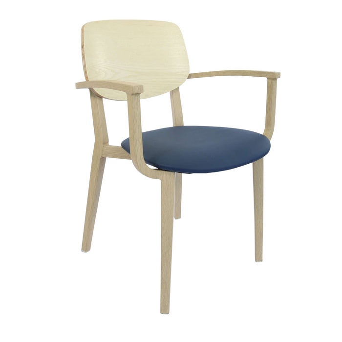 Durafurn Atlanta Armchair - large Ply Backrest - Oak Frame/Navy Vinyl Seat & Ply Backrest