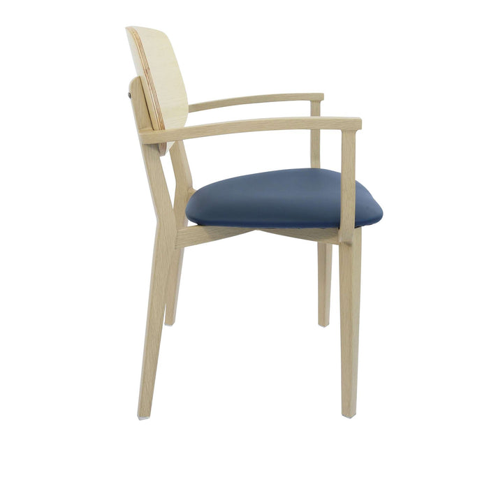 Durafurn Atlanta Armchair - large Ply Backrest - Oak Frame/Navy Vinyl Seat & Ply Backrest