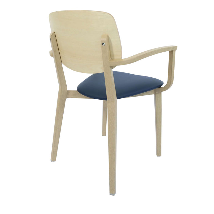 Durafurn Atlanta Armchair - large Ply Backrest - Oak Frame/Navy Vinyl Seat & Ply Backrest