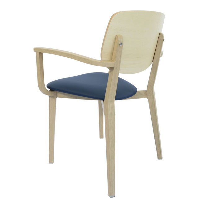 Durafurn Atlanta Armchair - large Ply Backrest - Oak Frame/Navy Vinyl Seat & Ply Backrest