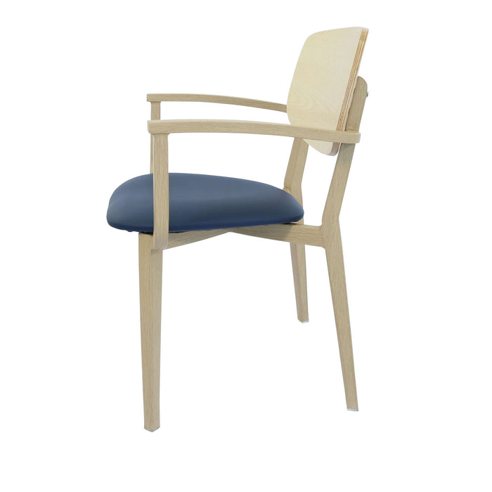 Durafurn Atlanta Armchair - large Ply Backrest - Oak Frame/Navy Vinyl Seat & Ply Backrest
