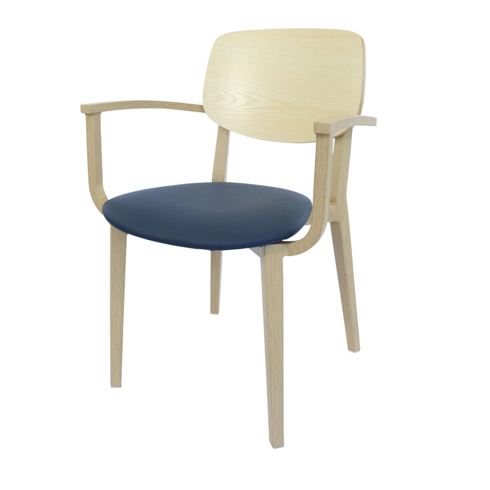 Durafurn Atlanta Armchair - large Ply Backrest - Oak Frame/Navy Vinyl Seat & Ply Backrest