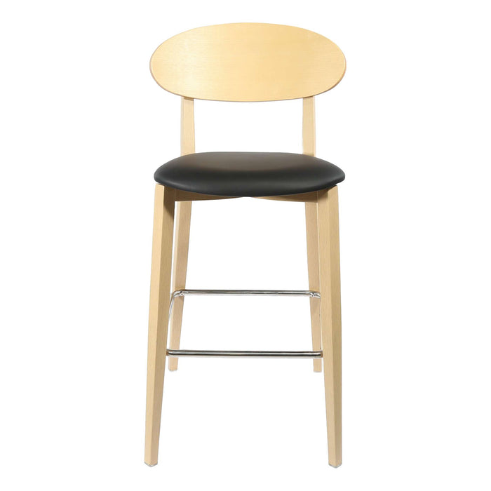 Durafurn Atlanta Barstool - Narrow Ply Backrest - Oak Frame/Black Vinyl Seat & Ply Backrest