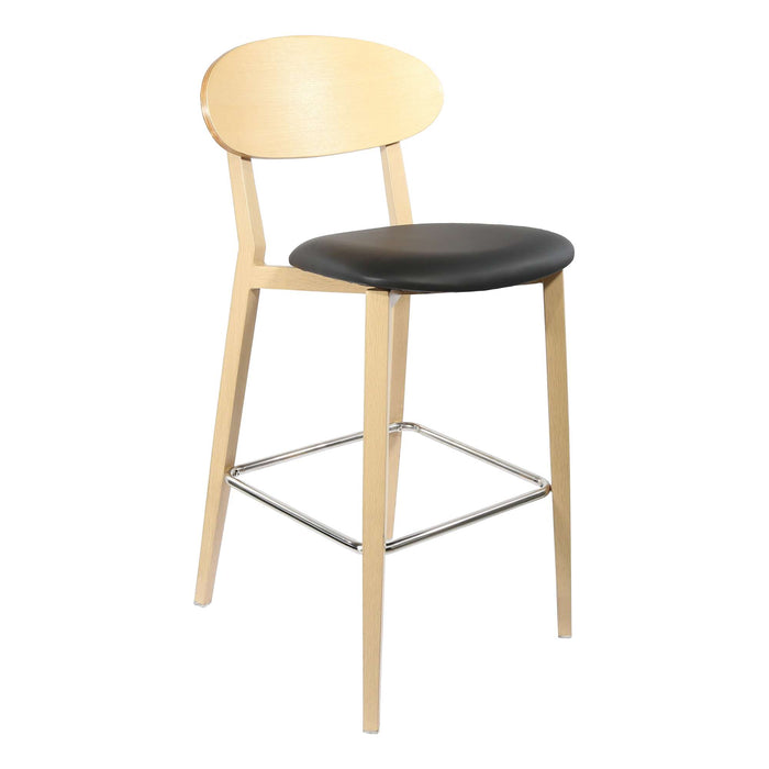 Durafurn Atlanta Barstool - Narrow Ply Backrest - Oak Frame/Black Vinyl Seat & Ply Backrest