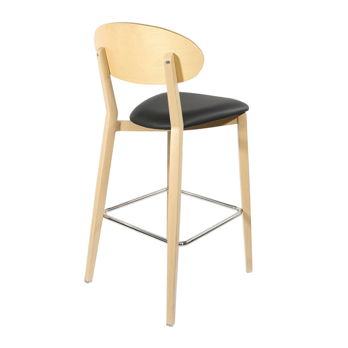 Durafurn Atlanta Barstool - Narrow Ply Backrest - Oak Frame/Black Vinyl Seat & Ply Backrest