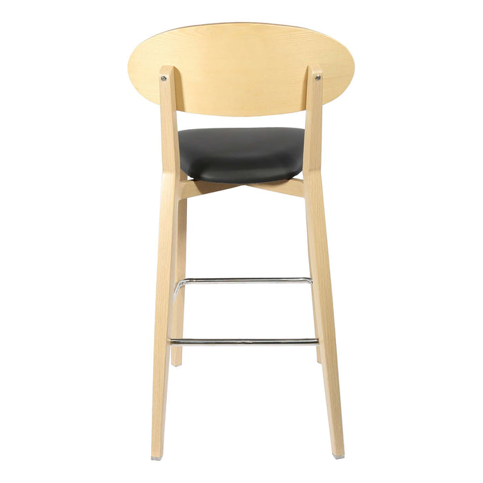 Durafurn Atlanta Barstool - Narrow Ply Backrest - Oak Frame/Black Vinyl Seat & Ply Backrest