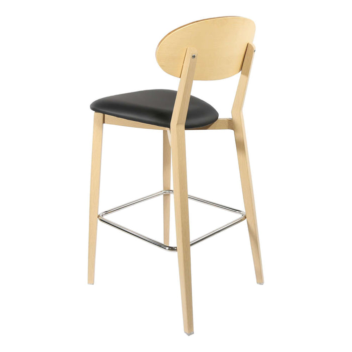 Durafurn Atlanta Barstool - Narrow Ply Backrest - Oak Frame/Black Vinyl Seat & Ply Backrest