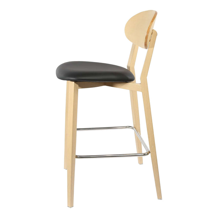 Durafurn Atlanta Barstool - Narrow Ply Backrest - Oak Frame/Black Vinyl Seat & Ply Backrest