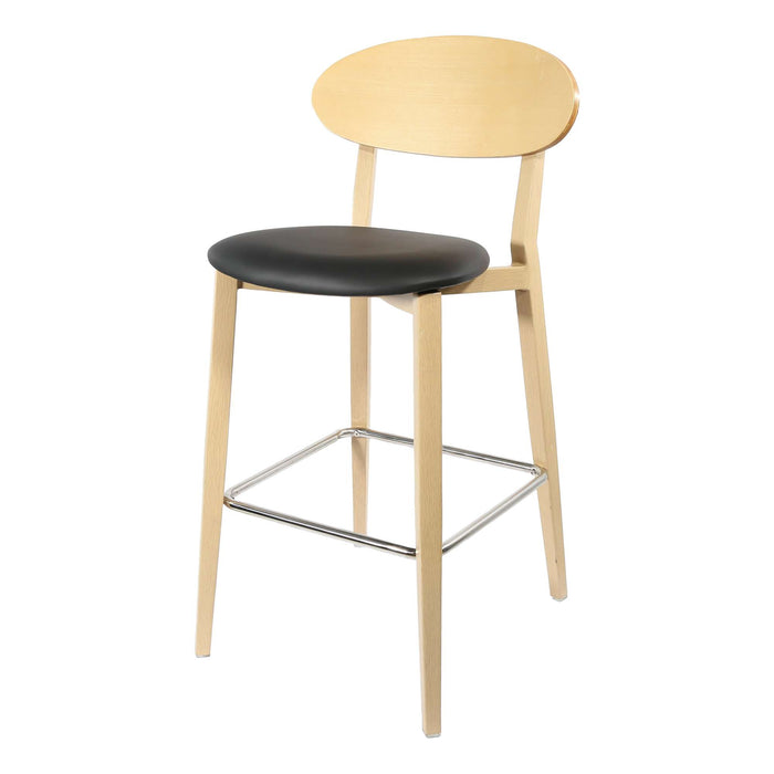 Durafurn Atlanta Barstool - Narrow Ply Backrest - Oak Frame/Black Vinyl Seat & Ply Backrest