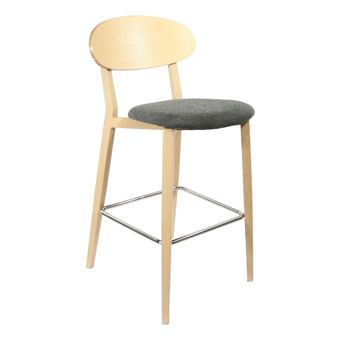 Durafurn Atlanta Barstool - Narrow Ply Backrest - Oak Frame/Dark Grey Fabric Seat & Ply Backrest