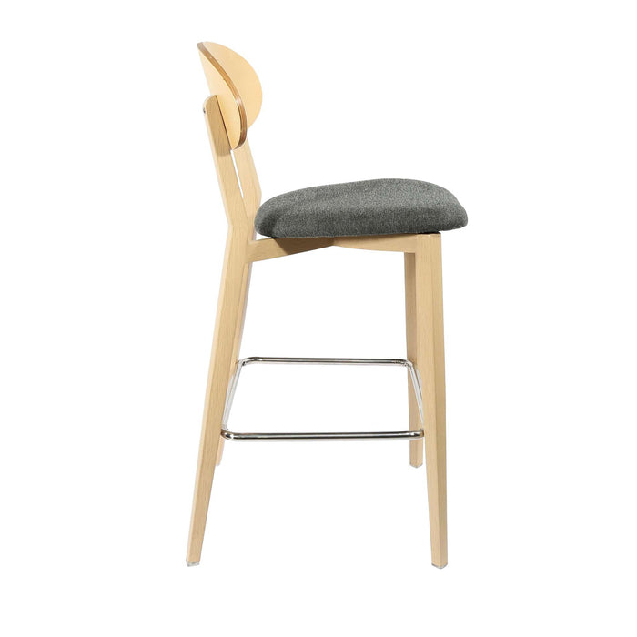 Durafurn Atlanta Barstool - Narrow Ply Backrest - Oak Frame/Dark Grey Fabric Seat & Ply Backrest