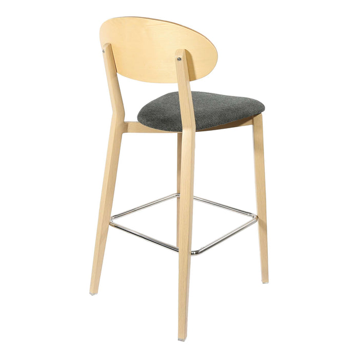 Durafurn Atlanta Barstool - Narrow Ply Backrest - Oak Frame/Dark Grey Fabric Seat & Ply Backrest