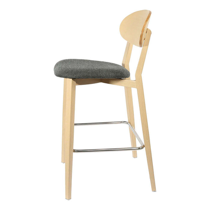 Durafurn Atlanta Barstool - Narrow Ply Backrest - Oak Frame/Dark Grey Fabric Seat & Ply Backrest