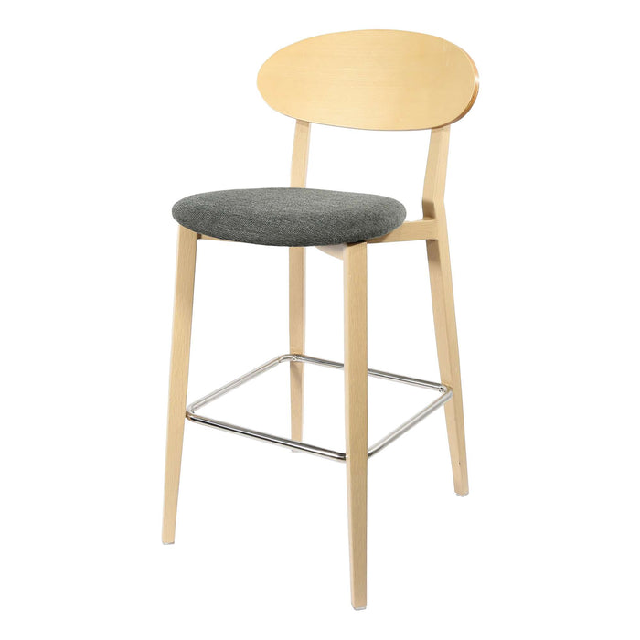 Durafurn Atlanta Barstool - Narrow Ply Backrest - Oak Frame/Dark Grey Fabric Seat & Ply Backrest