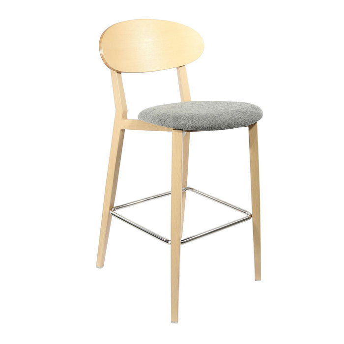 Durafurn Atlanta Barstool - Narrow Ply Backrest - Oak Frame/ Grey Fabric Seat & Ply Backrest