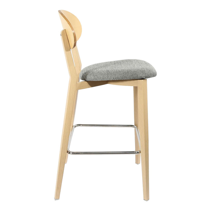 Durafurn Atlanta Barstool - Narrow Ply Backrest - Oak Frame/ Grey Fabric Seat & Ply Backrest