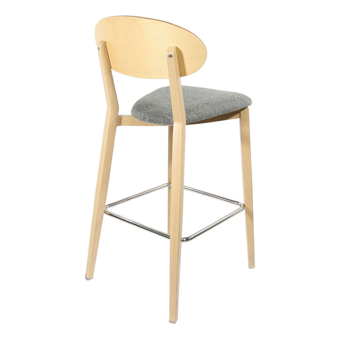 Durafurn Atlanta Barstool - Narrow Ply Backrest - Oak Frame/ Grey Fabric Seat & Ply Backrest