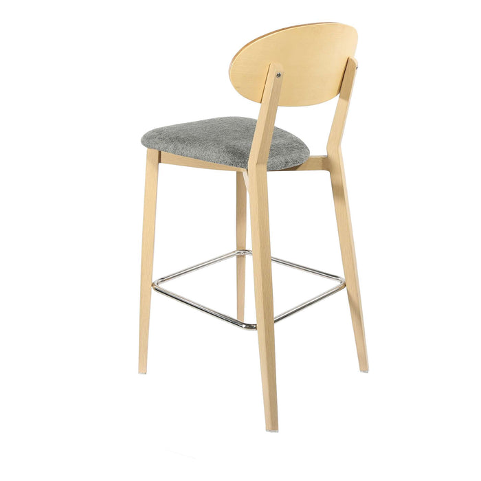 Durafurn Atlanta Barstool - Narrow Ply Backrest - Oak Frame/ Grey Fabric Seat & Ply Backrest