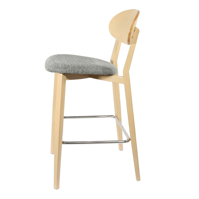 Durafurn Atlanta Barstool - Narrow Ply Backrest - Oak Frame/ Grey Fabric Seat & Ply Backrest