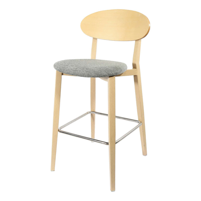 Durafurn Atlanta Barstool - Narrow Ply Backrest - Oak Frame/ Grey Fabric Seat & Ply Backrest