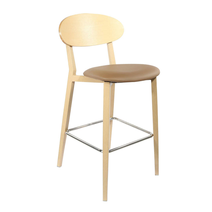 Durafurn Atlanta Barstool - Narrow Ply Backrest - Oak Frame/Taupe Vinyl Seat & Ply Backrest