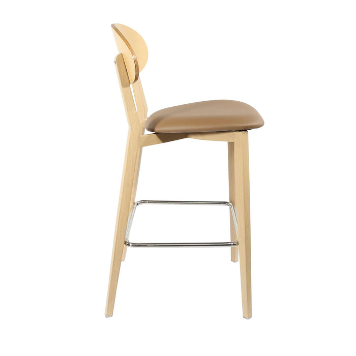 Durafurn Atlanta Barstool - Narrow Ply Backrest - Oak Frame/Taupe Vinyl Seat & Ply Backrest