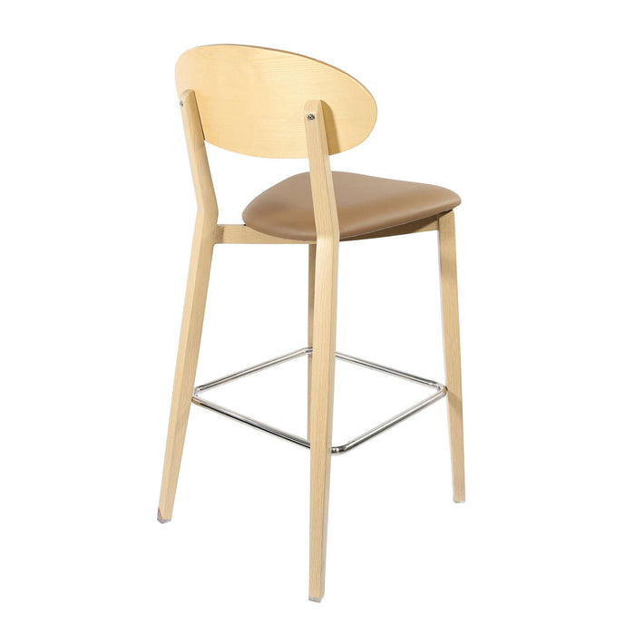 Durafurn Atlanta Barstool - Narrow Ply Backrest - Oak Frame/Taupe Vinyl Seat & Ply Backrest