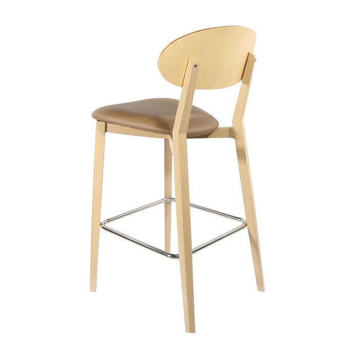 Durafurn Atlanta Barstool - Narrow Ply Backrest - Oak Frame/Taupe Vinyl Seat & Ply Backrest