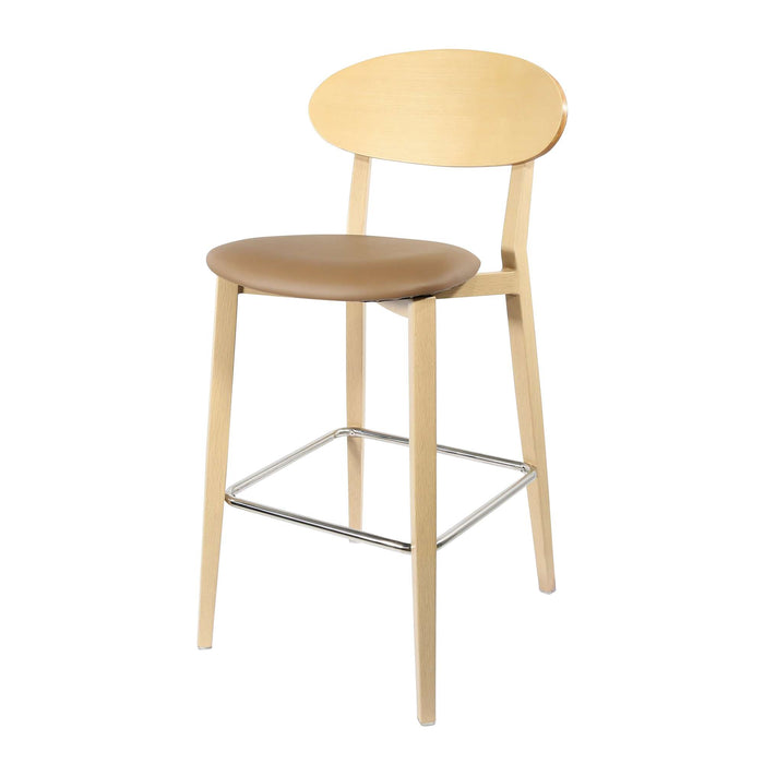 Durafurn Atlanta Barstool - Narrow Ply Backrest - Oak Frame/Taupe Vinyl Seat & Ply Backrest