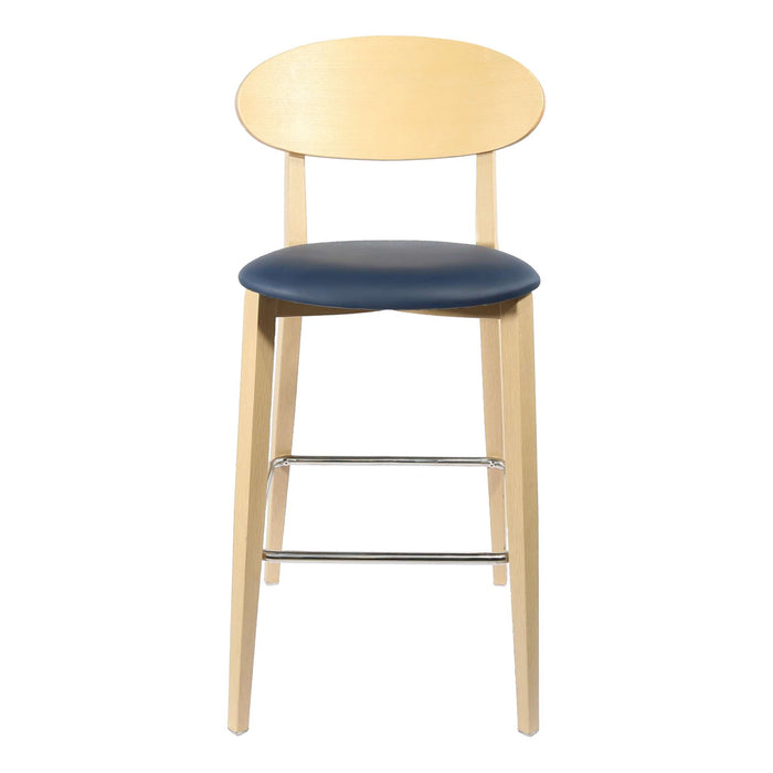 Durafurn Atlanta Barstool - Narrow Ply Backrest - Oak Frame/Navy Vinyl Seat & Ply Backrest