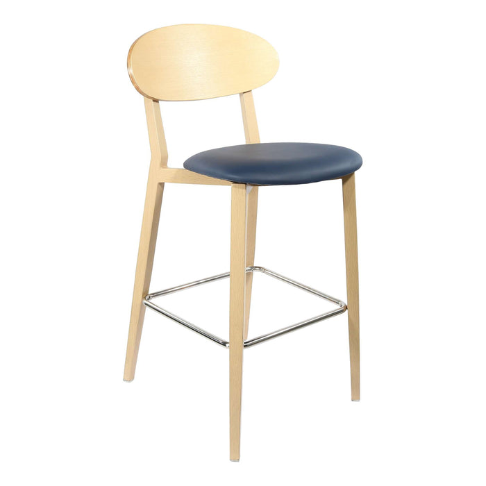 Durafurn Atlanta Barstool - Narrow Ply Backrest - Oak Frame/Navy Vinyl Seat & Ply Backrest