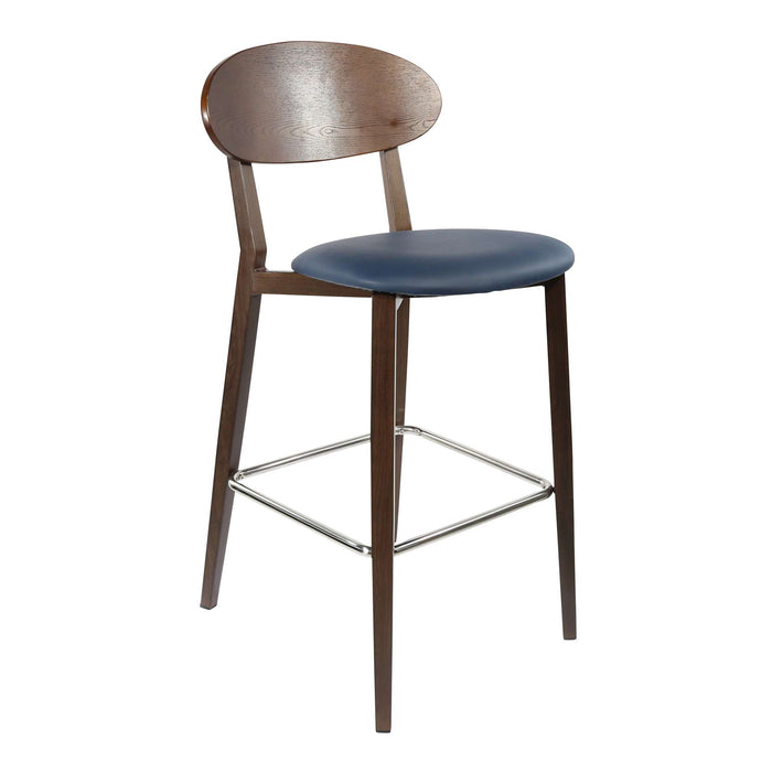 Durafurn Atlanta Barstool - Narrow Ply Backrest - Wenge Frame/Navy Vinyl Seat & Ply Backrest