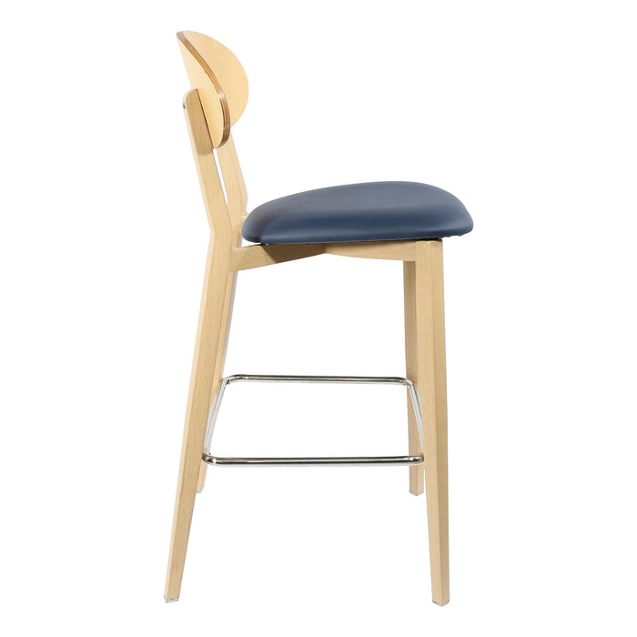 Durafurn Atlanta Barstool - Narrow Ply Backrest - Oak Frame/Navy Vinyl Seat & Ply Backrest