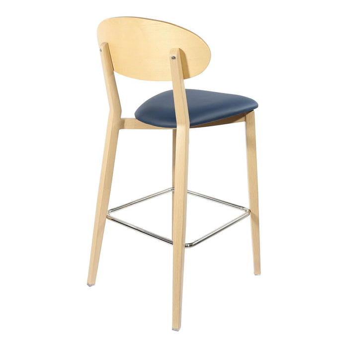Durafurn Atlanta Barstool - Narrow Ply Backrest - Oak Frame/Navy Vinyl Seat & Ply Backrest