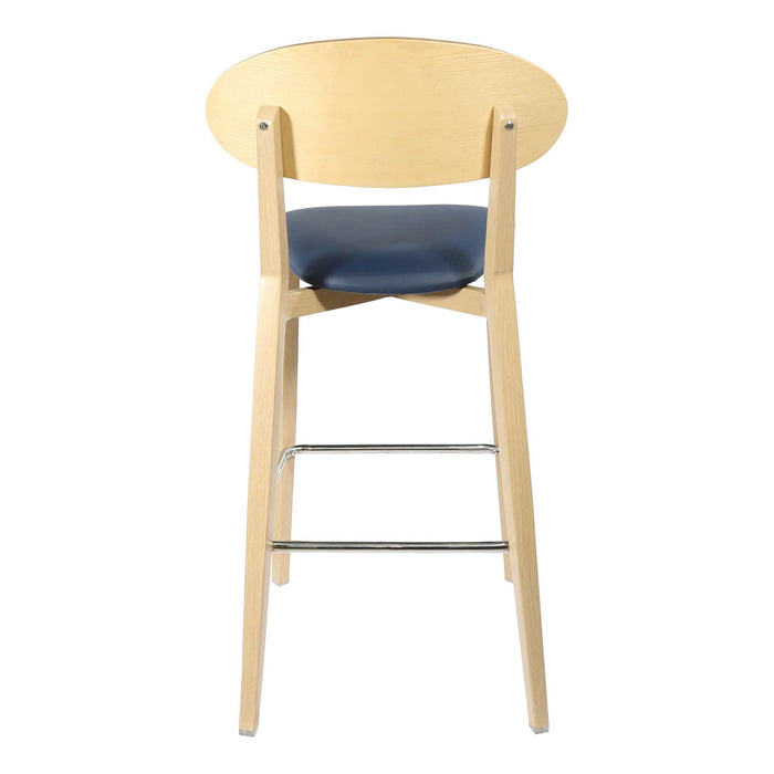 Durafurn Atlanta Barstool - Narrow Ply Backrest - Oak Frame/Navy Vinyl Seat & Ply Backrest