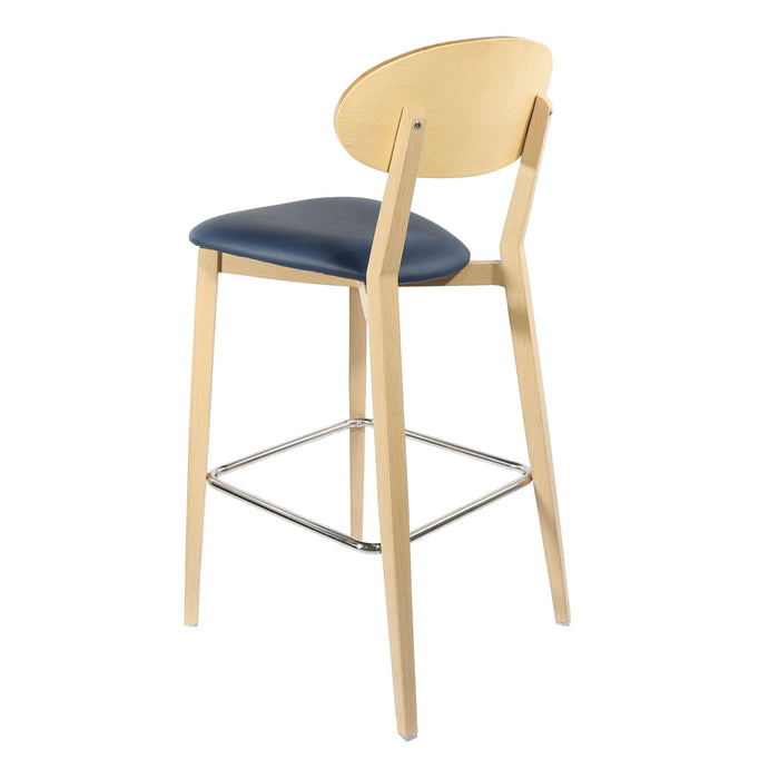 Durafurn Atlanta Barstool - Narrow Ply Backrest - Oak Frame/Navy Vinyl Seat & Ply Backrest