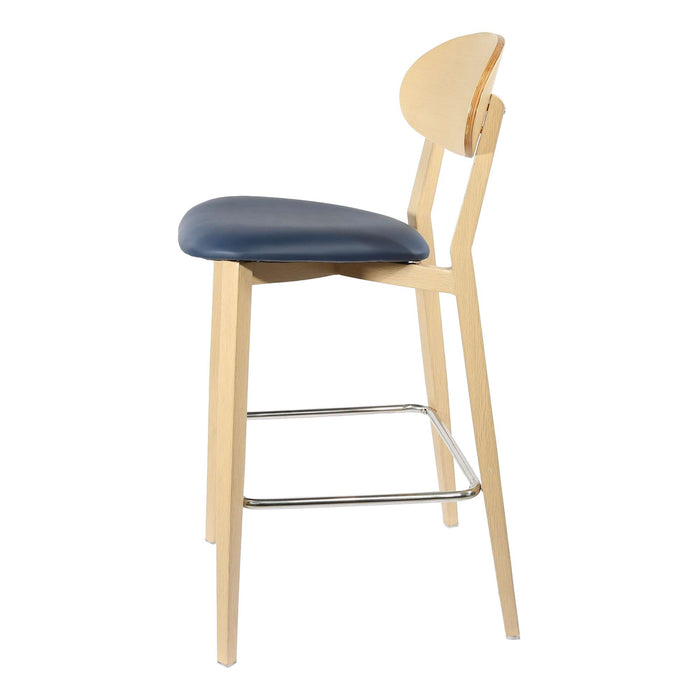 Durafurn Atlanta Barstool - Narrow Ply Backrest - Oak Frame/Navy Vinyl Seat & Ply Backrest