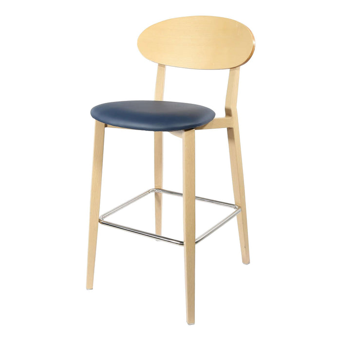 Durafurn Atlanta Barstool - Narrow Ply Backrest - Oak Frame/Navy Vinyl Seat & Ply Backrest