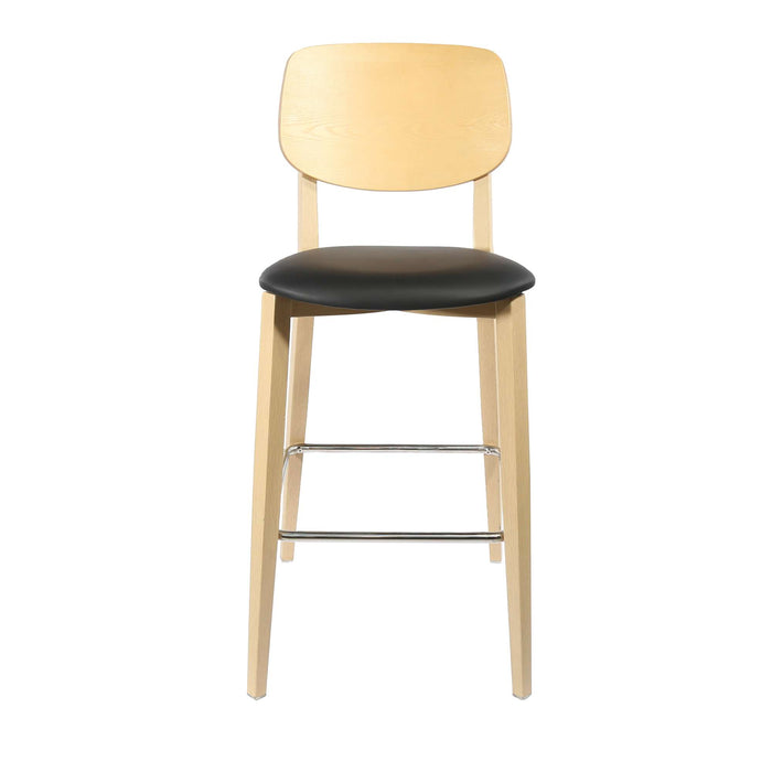 Durafurn Atlanta Barstool - large Ply Backrest - Oak Frame/Black Vinyl Seat & Ply Backrest