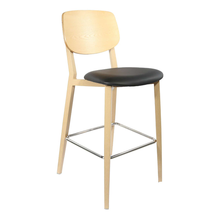 Durafurn Atlanta Barstool - large Ply Backrest - Oak Frame/Black Vinyl Seat & Ply Backrest