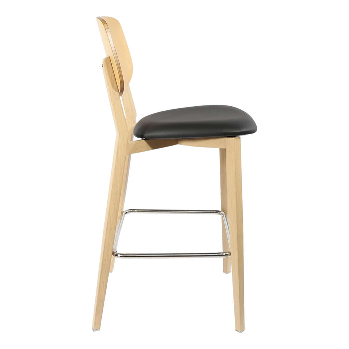 Durafurn Atlanta Barstool - large Ply Backrest - Oak Frame/Black Vinyl Seat & Ply Backrest