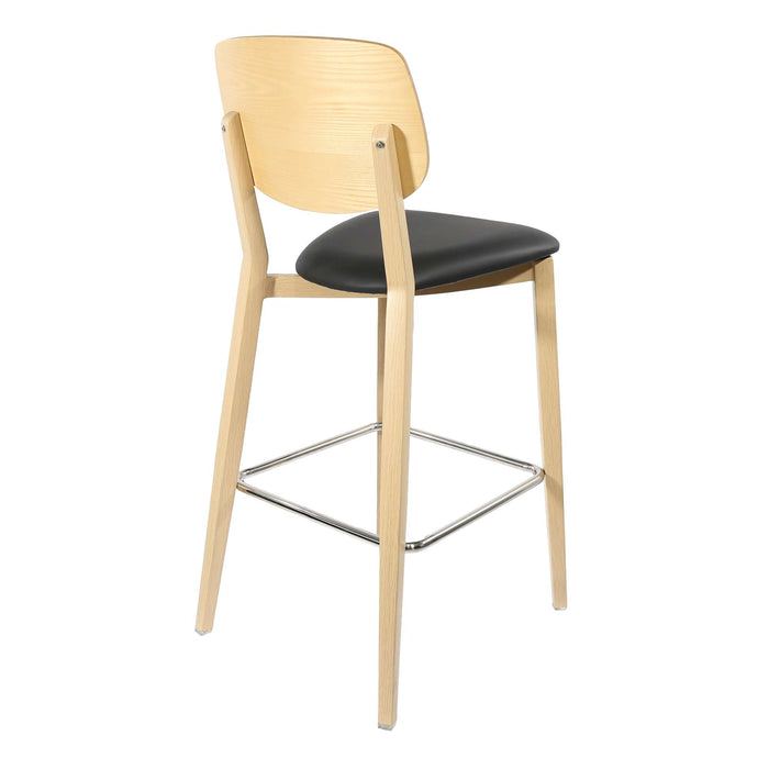 Durafurn Atlanta Barstool - large Ply Backrest - Oak Frame/Black Vinyl Seat & Ply Backrest