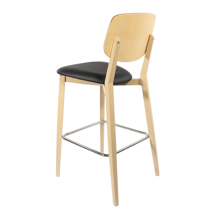 Durafurn Atlanta Barstool - large Ply Backrest - Oak Frame/Black Vinyl Seat & Ply Backrest