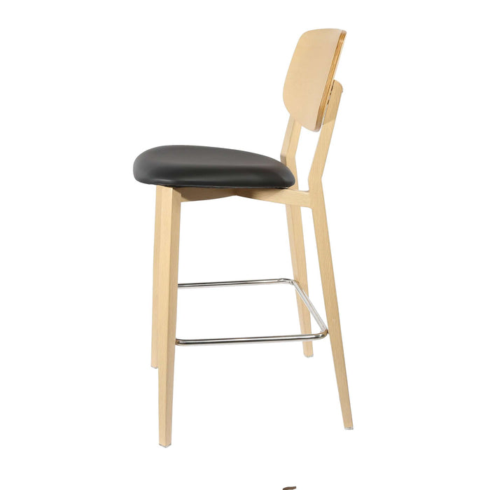 Durafurn Atlanta Barstool - large Ply Backrest - Oak Frame/Black Vinyl Seat & Ply Backrest